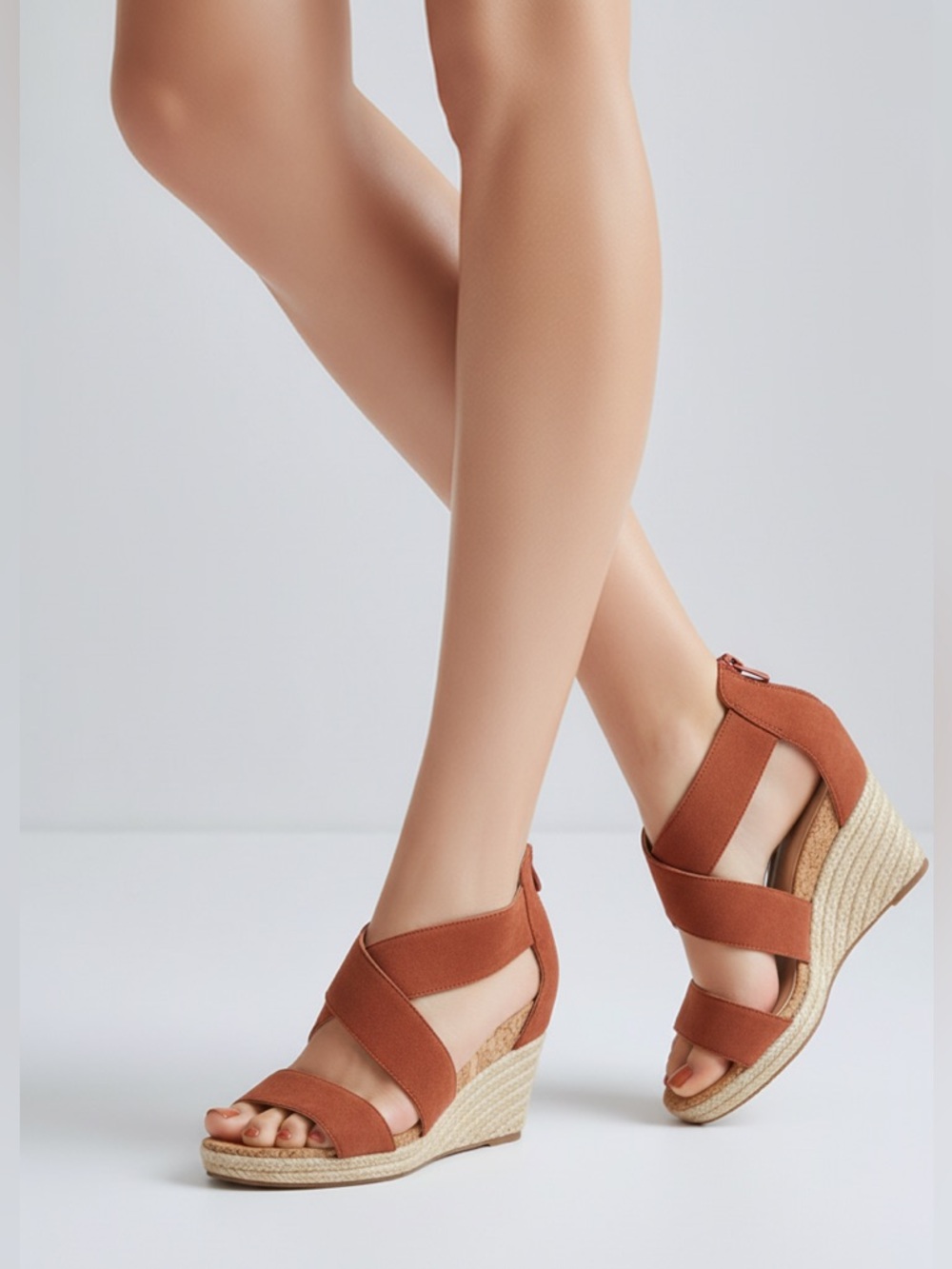 Adrienne Vittadini AV-CLARITY Rust‎ Leather Espadrille Wedge Sandals Womens 9.5M